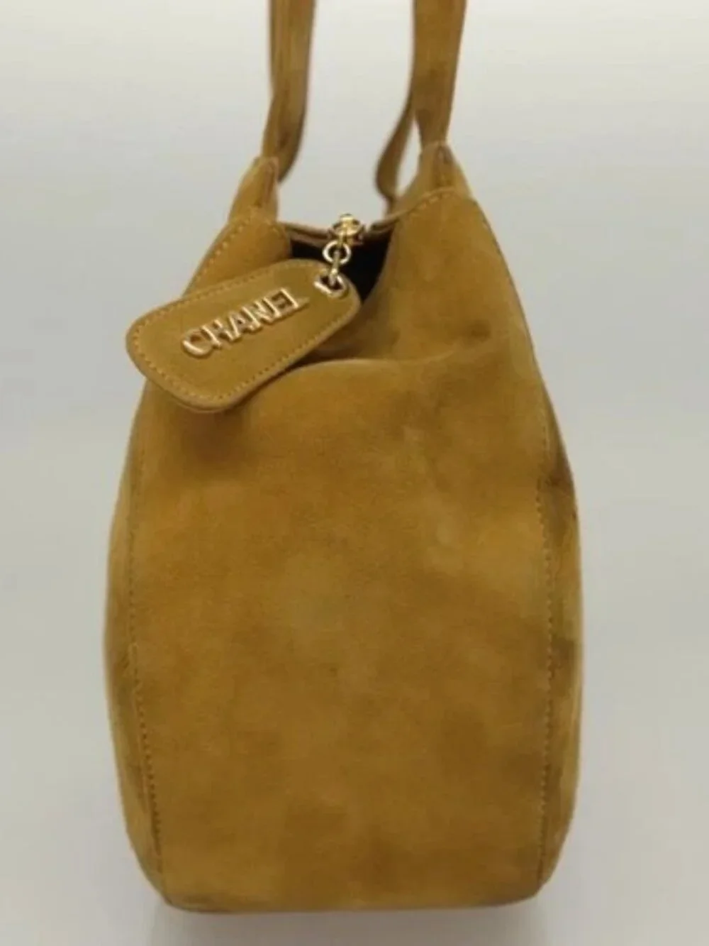 CHANEL Matelasse Hand Bag Suede Yellow CC Auth bs24019